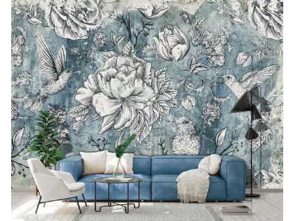 Carta da parati con composizione a inchiostro Flowers design CP0278 di Pintdecor