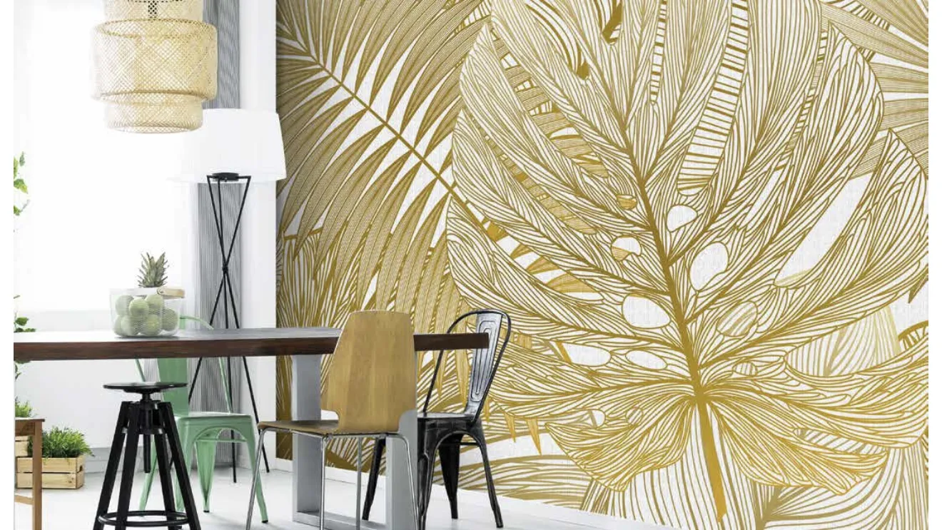 Carta da parati color bianco e oro Foglie dai Preziosi Colori CP0224 di Pintdecor