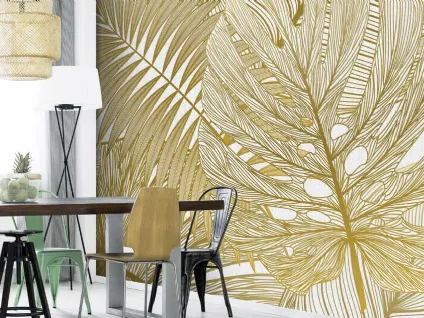 Carta da parati color bianco e oro Foglie dai Preziosi Colori CP0224 di Pintdecor