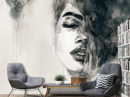Carta da parati Grafica Murales CP0384 con volto di donna in bianco e nero di Pintdecor
