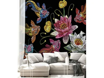 Carta da parati con pesci e fiori colorati Ispirazioni Orientali CP0208 di Pintdecor