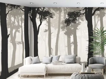 Carta da parati Landscapes CP0546 con bosco in bianco e nero di Pintdecor