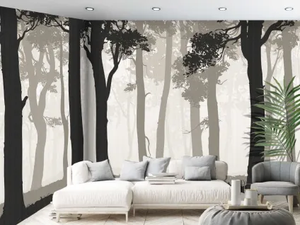 Carta da parati Landscapes CP0546 con bosco in bianco e nero di Pintdecor