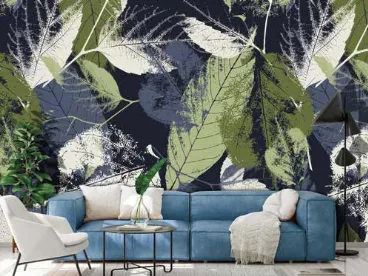 Carta da parati nei toni del verde e del blu Ricchezza di Foglie CP0146 di Pintdecor