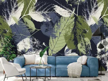 Carta da parati nei toni del verde e del blu Ricchezza di Foglie CP0146 di Pintdecor