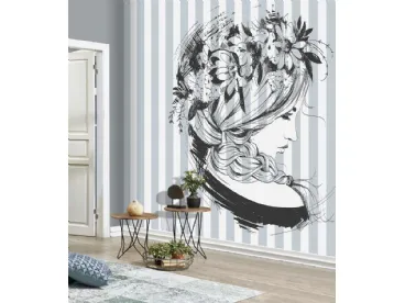 Carta da parati Righe CP0330 con ritratto di donna di Pintdecor
