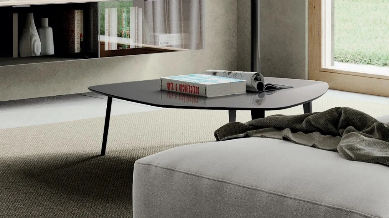 Tavolino laccato lucido mandorla con struttura in faggio tinto metal brown Materico di Febal