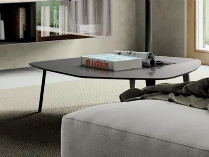 Tavolino laccato lucido mandorla con struttura in faggio tinto metal brown Materico di Febal