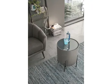 Tavolino Pouf Planos con top in vetro e struttura rivestita in microfibra effetto velluto di Target Point