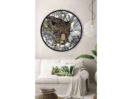 Quadro tondo Leopardo con cornice in metallo di Pintdecor