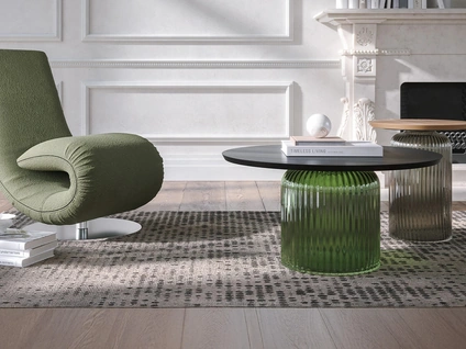 Tavolino Soffio Èlite in vetro con top in legno di Tonin Casa