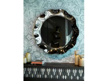 Specchio rotondo Dorian con cornice in vetro curvo argentato di Tonin Casa