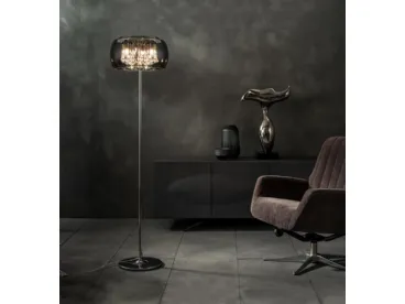 Lampada da terra Mirror con pendenti in cristallo e paralume in vetro e specchio di Stones