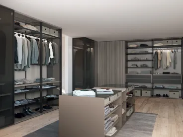 Cabina Armadio componibile in metallo Aurora & Barret attrezzata con frontali e cassetti in nobilitato Grigio acciaio con maniglie in nobilitato Eucalipto argento di Febal