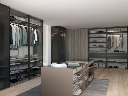 Cabina Armadio componibile in metallo Aurora & Barret attrezzata con frontali e cassetti in nobilitato Grigio acciaio con maniglie in nobilitato Eucalipto argento di Febal