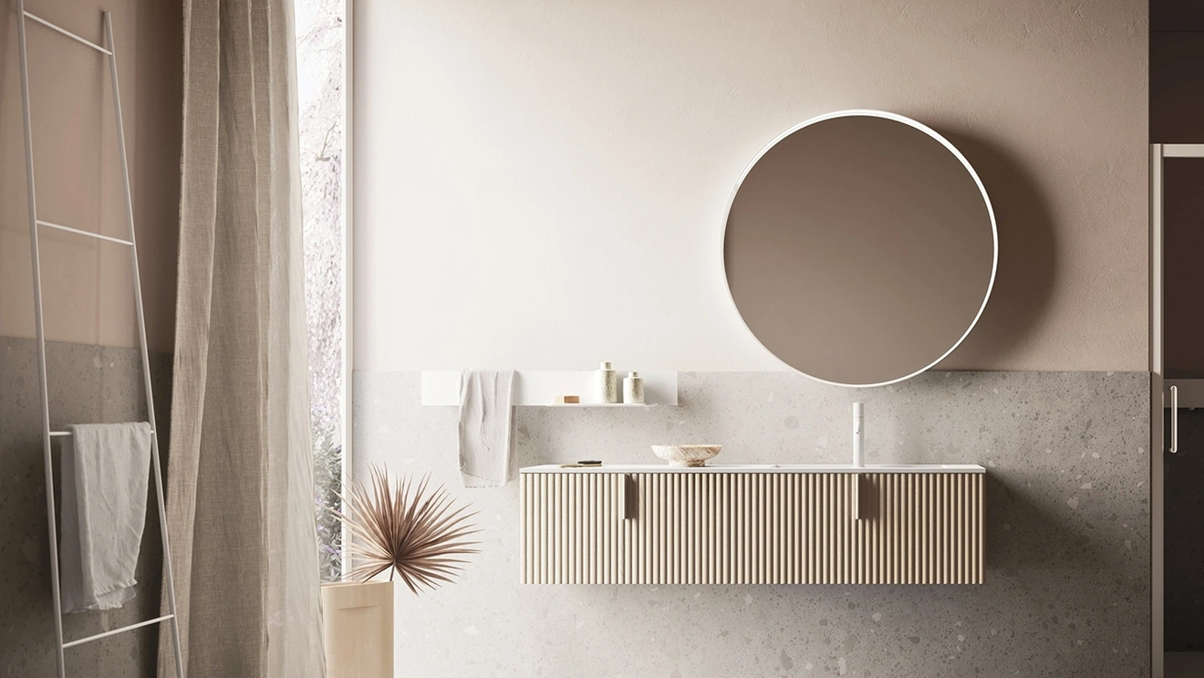 Mobile da Bagno sospeso Code Wave 09 in legno di Arbi