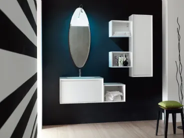 Mobile da Bagno sospeso laccato Bianco lucido con top in cristallo Bianco E-45 05 Arcom