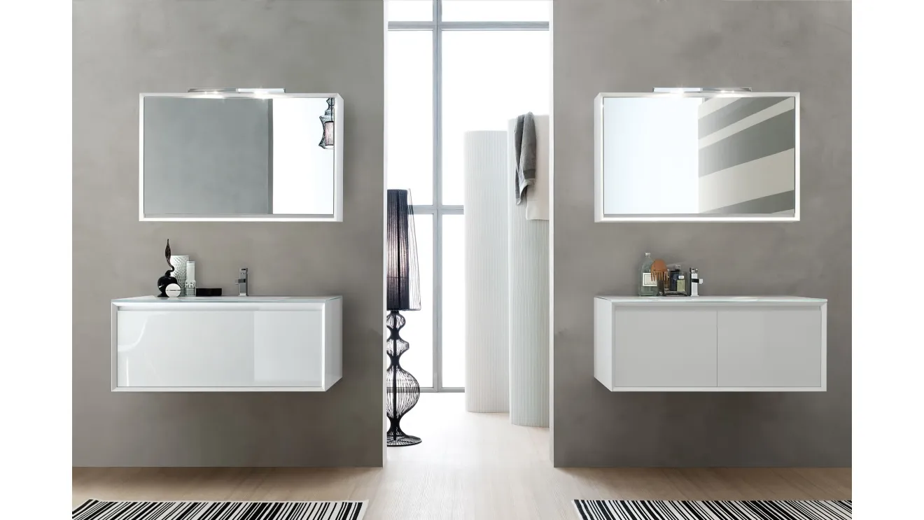 Mobile da Bagno sospeso laccato lucido con top in cristallo Bianco E-45 07 di Arcom