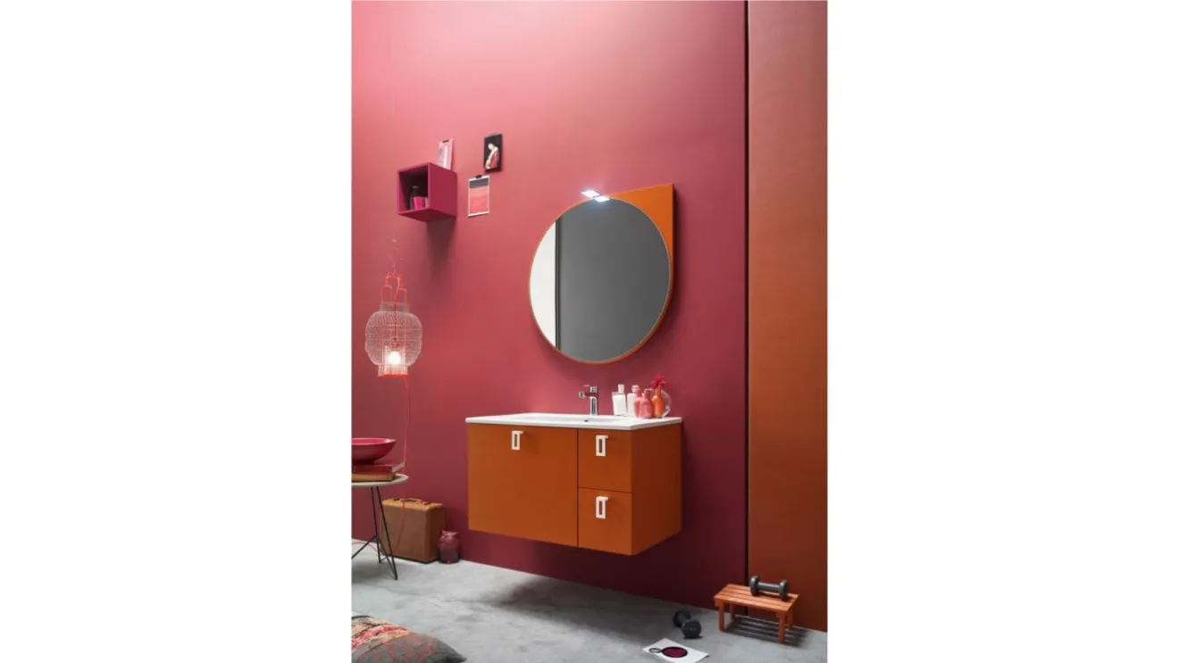 Mobile da Bagno sospeso laccato opaco con maniglia applicata sul frontale E-Ly 52 di Arcom