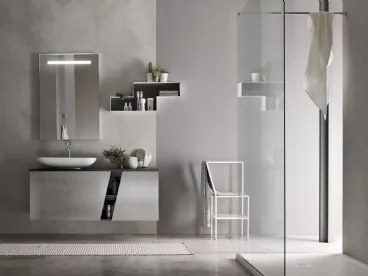 Mobile da Bagno sospeso laccato Platino con top in cristallo Fumo E-Ly 80 di Arcom