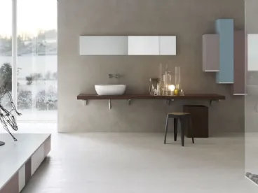 Mobile da Bagno con pensili laccati in vari colori e top in Rovere rigato Moka Goya 31 di Arcom