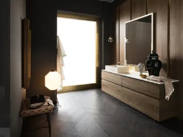 Mobile Bagno da appoggio in legno di rovere con piano e lavabo in gres effetto marmo Calacatta INK PRESTIGE NK24 di Compab