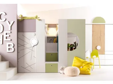Cameretta con cabina armadio o spazio gioco Alpha Letto a Soppalco G010 di Doimo Cityline