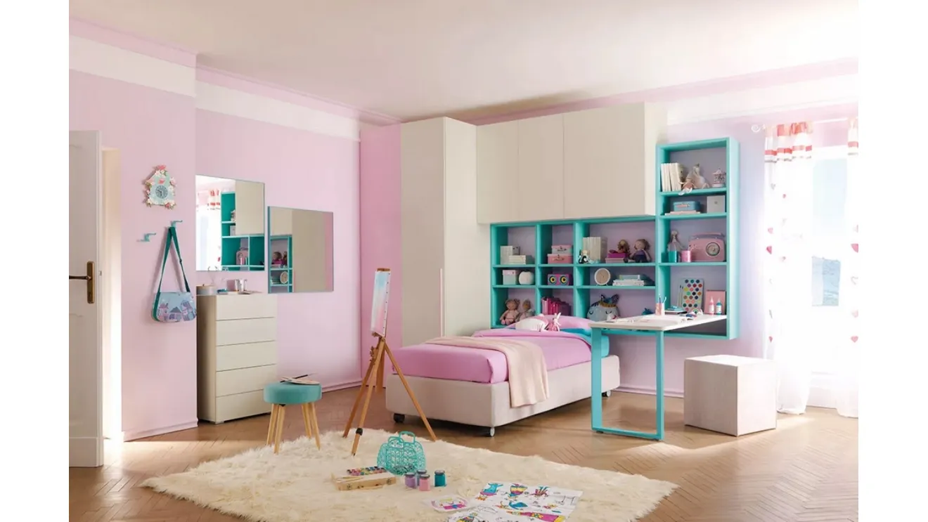 Cameretta a ponte per ragazze con letto in tessuto KC408 di Moretti Compact