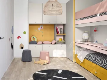 Cameretta con letti a casello e scrivania estraibile Kids space 15 di Nidi