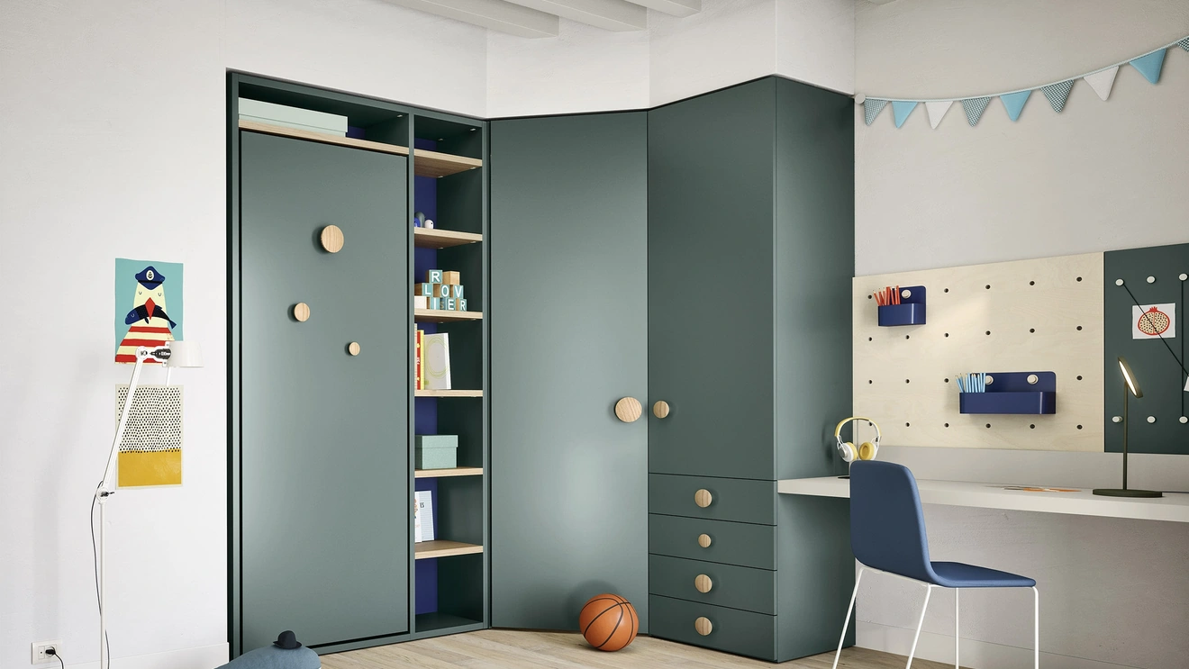 Cameretta Salvaspazio Twiddy con letto a ribalta di Nidi