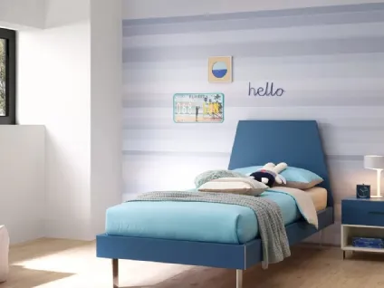 Letto in laccato blu navy con testiera e piedini in metallo SC119 di Moretti Compact