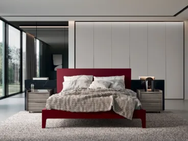 Letto in laccato opaco Rosso vino con testiera Navona di Febal