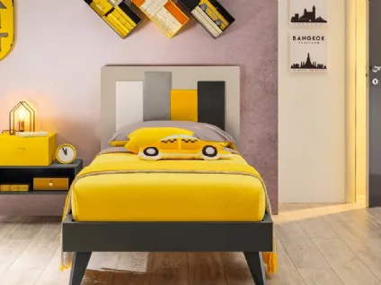 Letto singolo con testiera imbottita in tessuto SC114 di Moretti Compact