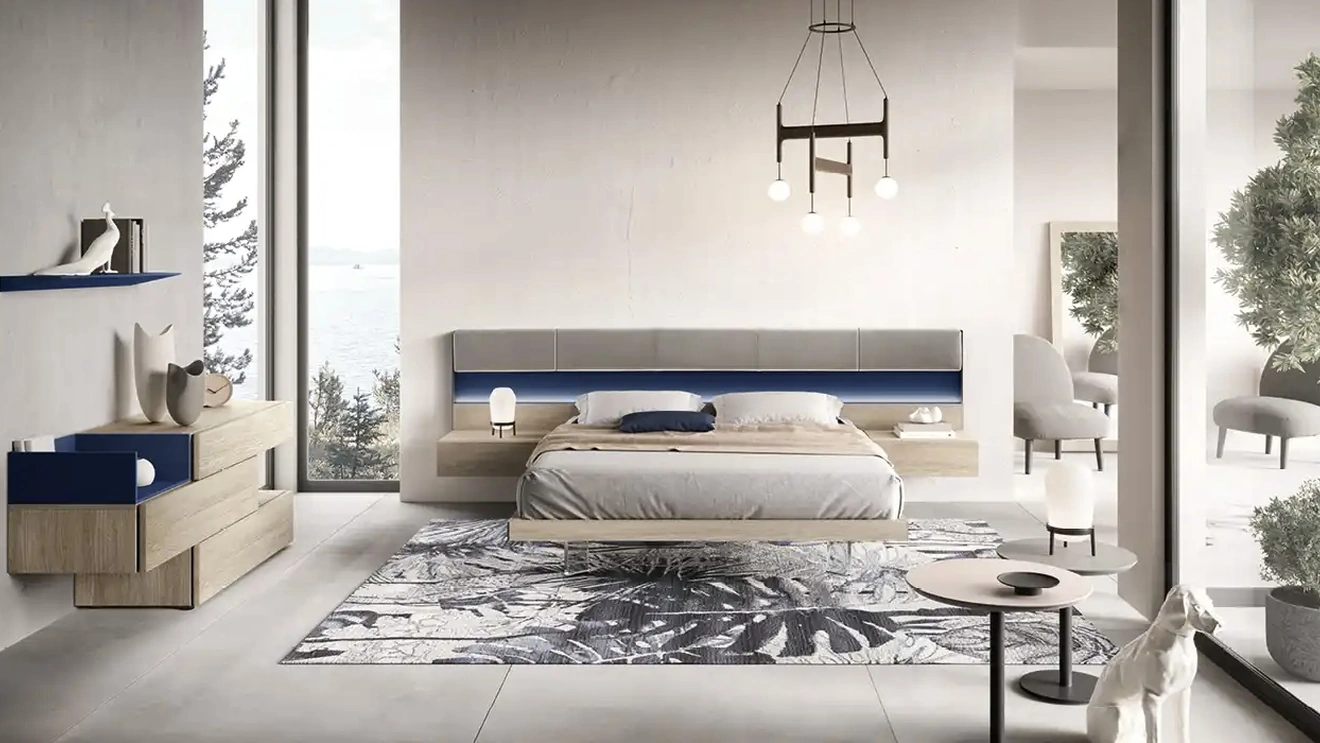 Letto Strip Panels M12 con testiera imbottita di Moretti Compact Giorno Notte