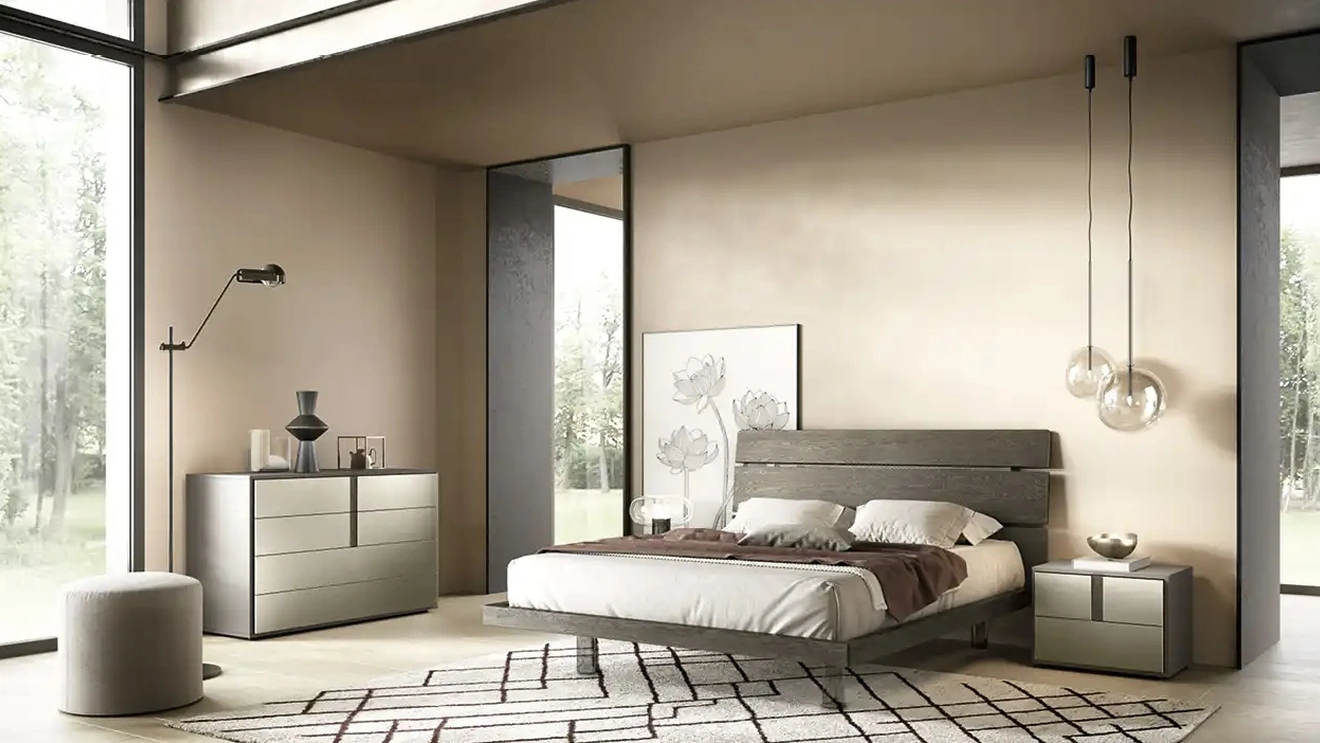 Letto Tree C12 in impiallacciato rovere piombo di Moretti Compact Giorno Notte