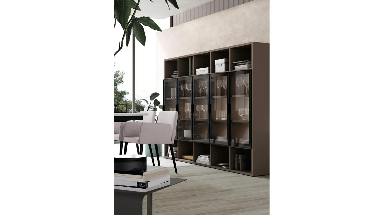 Libreria a muro Golf Infinity I103 in melaminico con ante in vetro di Colombini Casa