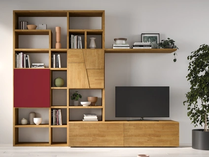 Libreria a muro in legno e laccato Mixer 01B di FGF Mobili