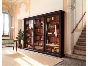Libreria classica a muro in legno laccato con ante scorrevoli in vetro trasparente Selena di Tonin Casa