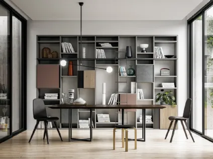 Libreria a muro Speed Up 05 in laccato Dark Grey, terracotta, Piombo e finitura Rovere di Dall'Agnese