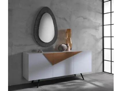 Madia Ginger 01 in melaminico bianco con inserti in rovere di Stones
