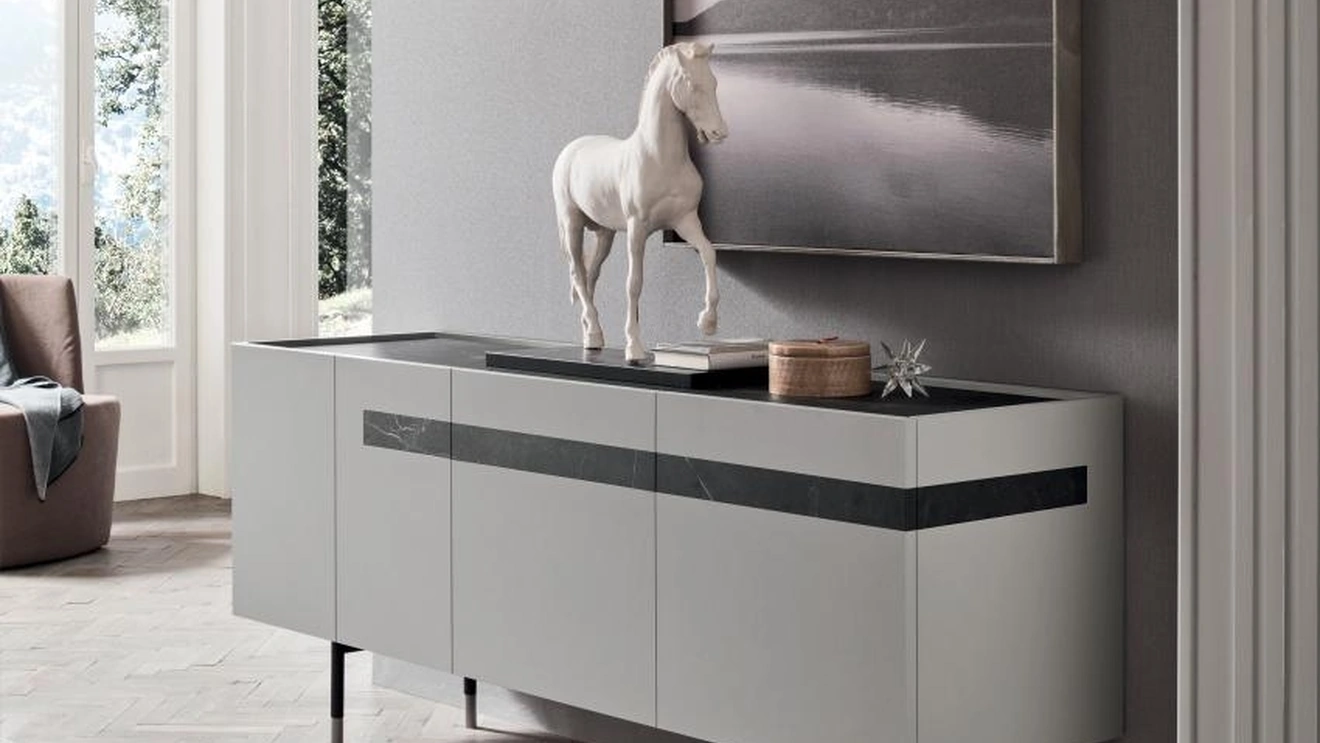 Madia Gilda GL001 finitura Ghiaccio con top e inserto in Nero Marquinia di Maronese Acf