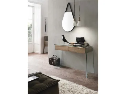Mobile ingresso consolle Escape in vetro con cassetti in laminato effetto legno di Target Point