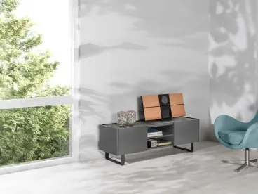 Mobile Porta Tv Pegaso in MDF laccato grigio con top in ceramica marmo grigio di Stones