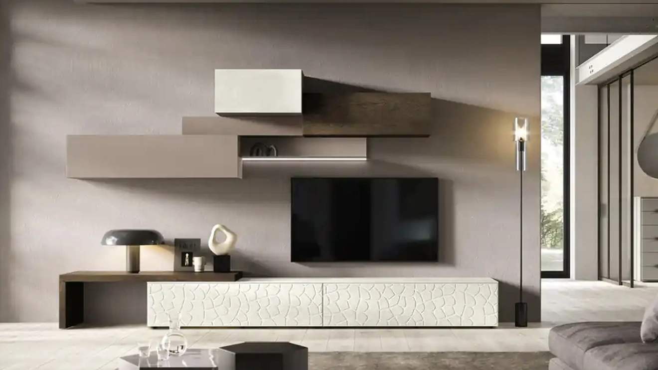 Parete Attrezzata Kosmos KC103 in materico, legno e laccato di Moretti Compact Giorno Notte