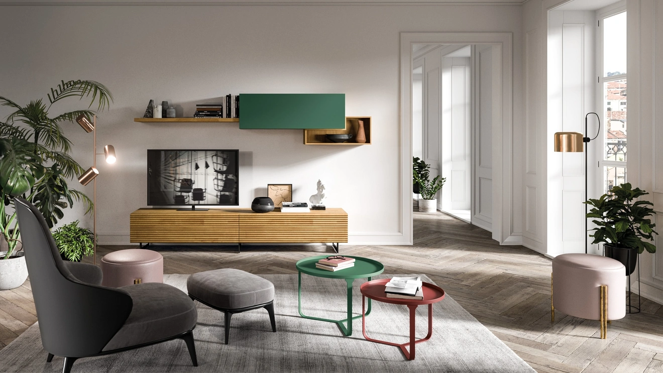 Parete Attrezzata in legno e laccato Mixer 02 di FGF Mobili