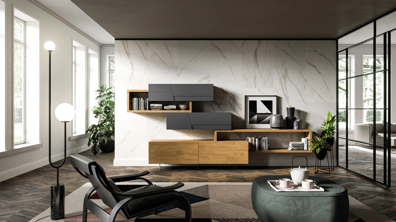 Parete Attrezzata in legno e laccato Mixer 03 di FGF Mobili