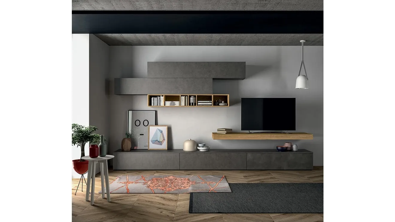 Parete Attrezzata Slim Comp 105 in effetto Resina Dark Grey di Dall'Agnese