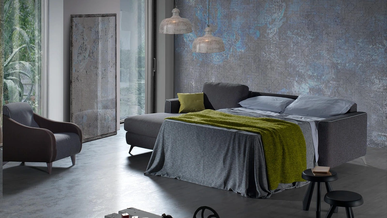 Divano Letto in tessuto con penisola Eclisse di Vitarelax