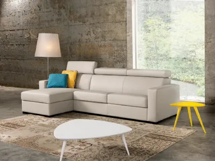 Divano Letto in pelle con penisola contenitore Yatta di Delta Salotti
