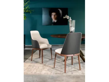 Sedia con e senza braccioli in pelle con gambe in legno Cleo di Tonin Casa